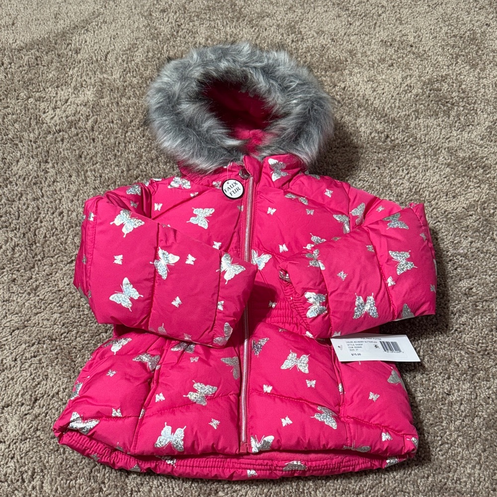 Rothschild Pink Puffer Jacket with Silver Accents